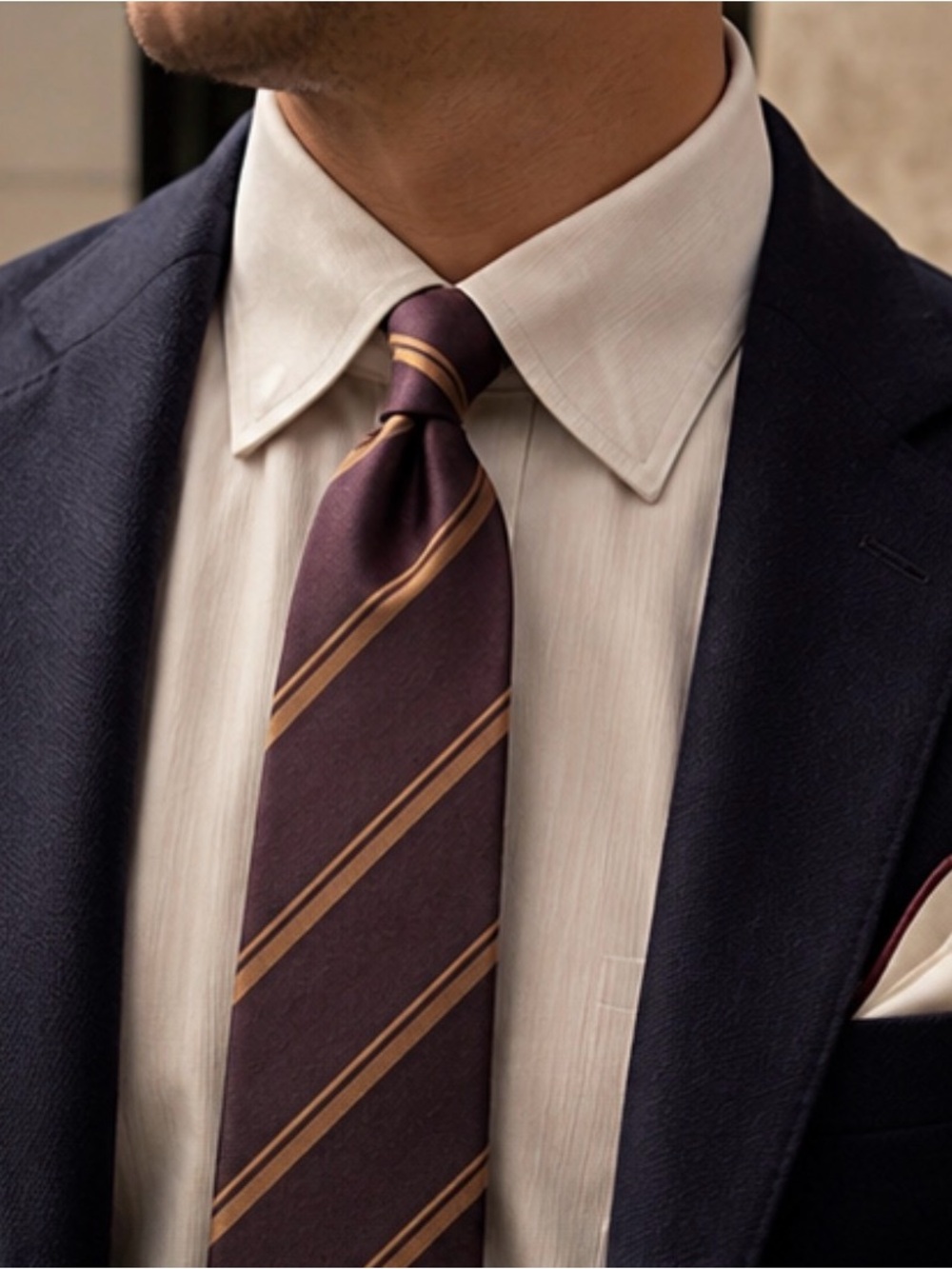 Brioni 100% Silk Burgundy and gold Striped Tie